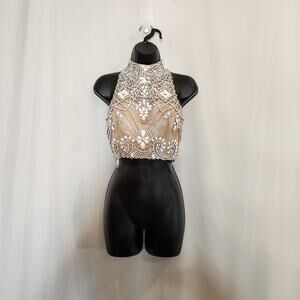 SHERRI HILL Pink Beige White Beaded Fairycore Boho Balletcore Womens 2 FLAWED